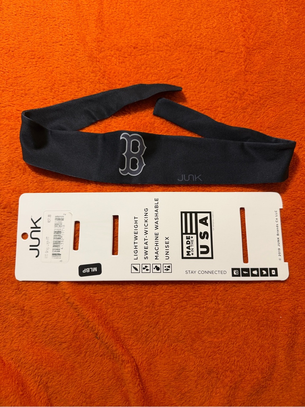 JUNK Brands Boston Red Sox Headband BOS Gray Logo Black MLB New w/ Card